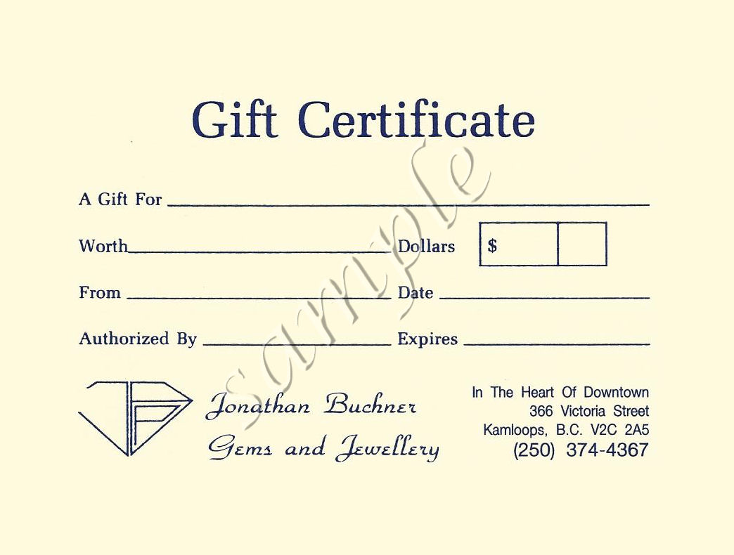 Gift Certificate from Jonathan Buchner Gems & Jewellery
